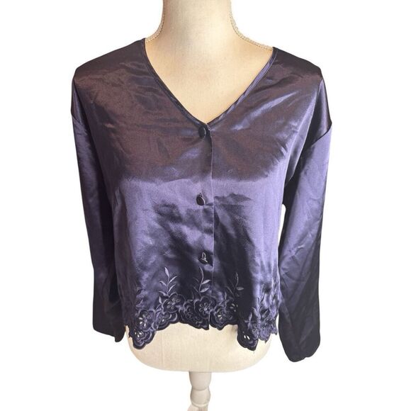 Victorias Secret Gold Label Vintage Sleepwear Or Top Sz M Navy Blue Long S - Picture 1 of 7